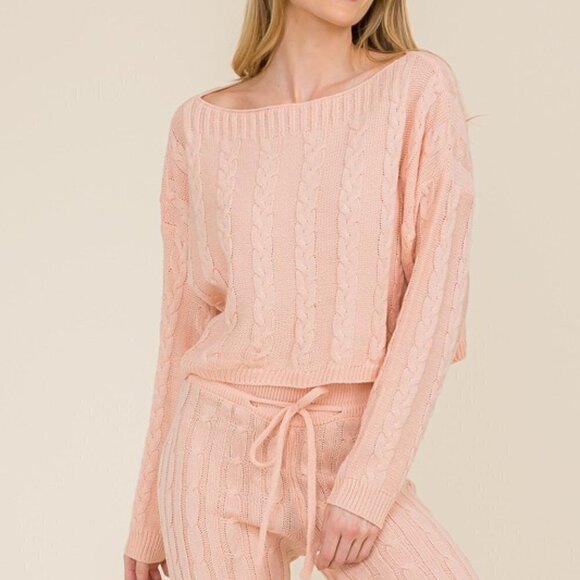 Cable Knit Long Sleeve & pants pink lounge set - Picture 5 of 5